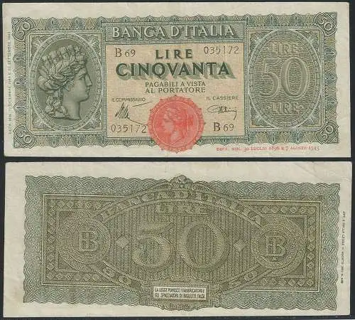 1944 Lire 50 SPL Italia turrita Rif BI 265 Alfa