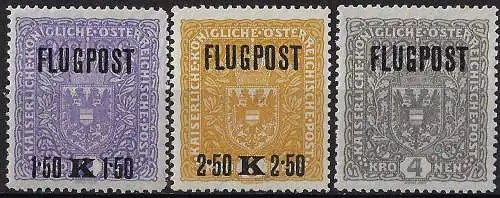 1918 Austria "FLUGPOST" 3v. MNH Unificato 1/3