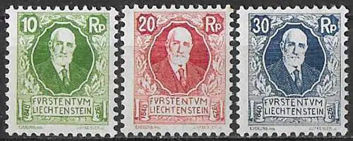 1925 Liechtenstein 3v. MNH Unificato n. 72/74