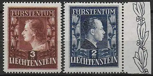 1951 Liechtenstein d14 3⁄4 2v MNH Unif n. 266I/67I