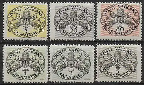 1946 Vaticano segnatasse wider lines 6v. MNH Sassone n. 13/18