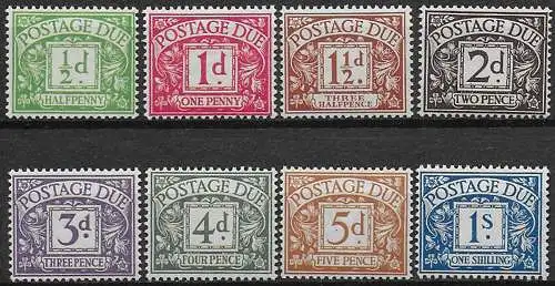 1914-23 Great Britain postage due 8v. MNH Unificato n. 1/7