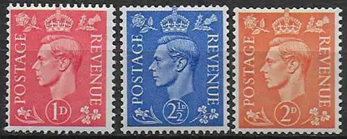 1937 Great Britain George VI 3v. W sideway MNH Unificato n. 210Ac/13Ac