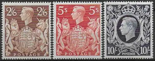 1939 Great Britain George VI 3v. MNH Unificato n. 224/26