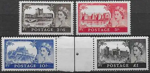 1958 Great Britain Castles 4v. DLR printing MNH Unificato n. 283A/86A