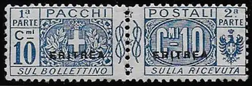 1916 Eritrea pacchi postali 10c. azzurro bc MNH Sassone n. 2