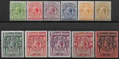 1912-20 Falkland Islands Giorgio V 11v. MH SG 60/69