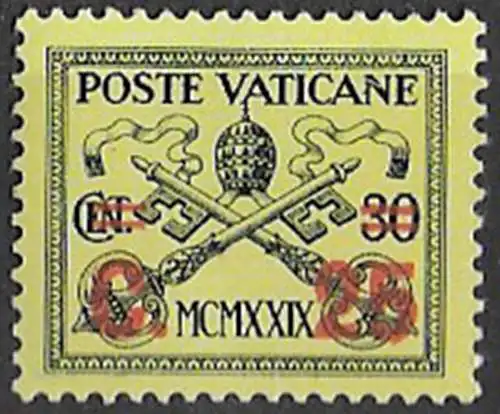 1931 Vaticano 25c. on 30 c. black and yellow MNH Sassone n. 14