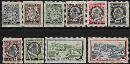 1945-46 Vaticano Medaglioncini nuova tiratura 10v. MNH Sass. n. 102/109+E