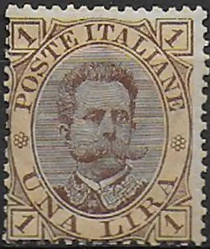 1889 Italia Umberto I Lire 1 bruno giallo mc MNH Sassone n. 48