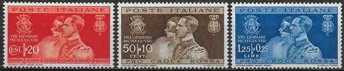 1930 Italia Nozze del Principe Umberto 3v. bc MNH Sassone n. 269/71