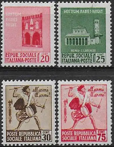 1944 Repubblica Sociale destroyed monuments 45v. MNH Sassone n 496/99