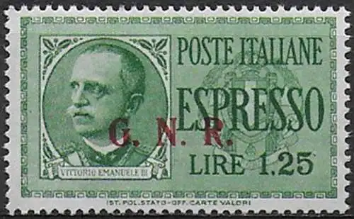 1943 Repubblica Sociale Espressi Lire 1,25 var bc MNH Sassone n. 19/IIIi