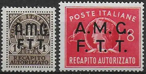 1947 Trieste A recapito autorizzato 2v. MNH Sassone n. 1/2