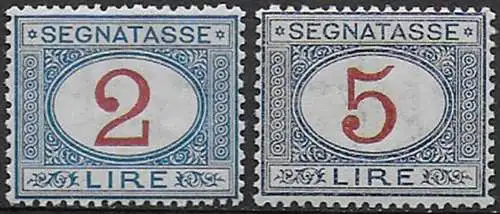 1903 Italia segnatasse Lire 2 + 5 bc MNH Sassone n. 29/30