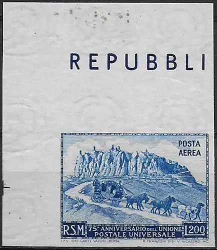 1951 San Marino aerea UPU Lire 200 ND af MNH Sassone n. 96