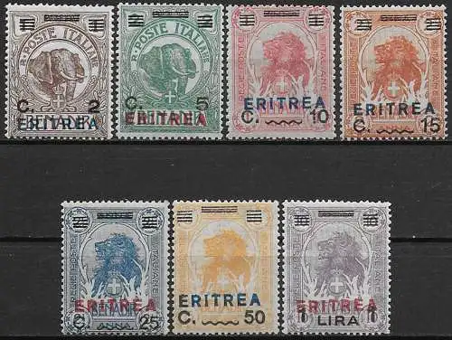 1924 Eritrea elefante e leone 7v. bc MNH Sassone n. 80/86