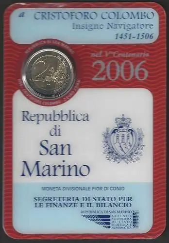 2006 San Marino euro 2,00 Cristoforo Colombo FDC - BU