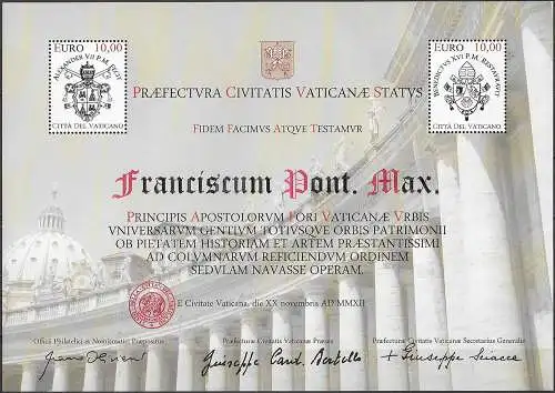 2013 Vaticano colonnato "Franciscum Pont. Max." MS MNH