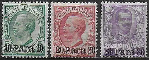 1907 Levante Uffici Albania 3v. MNH Sassone n. 10/12