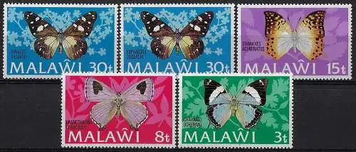 1973 Malawi butterflies 5v. MNH SG n. 429/33