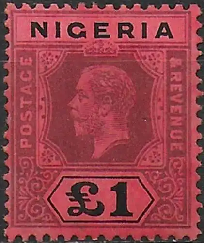 1927 Nigeria George V £1 deep purple and black/red MH SG n. 12b