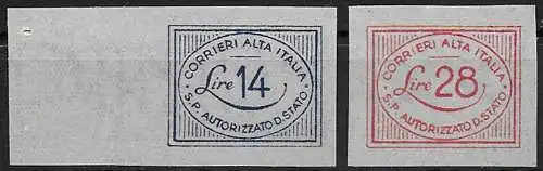 1945 Luogotenenza CORALIT Cifra 2v. with watermark MNH Sassone n. 1a/2a