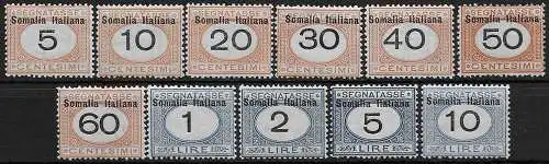 1926 Somalia segnatasse 11v. bc MNH Sassone n. 41/51