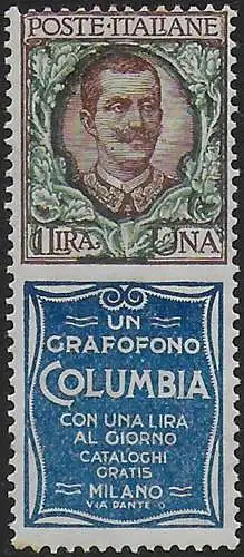 1924-25 Italia Pubblicitari Lire 1 Columbia MNH Sassone n. 19