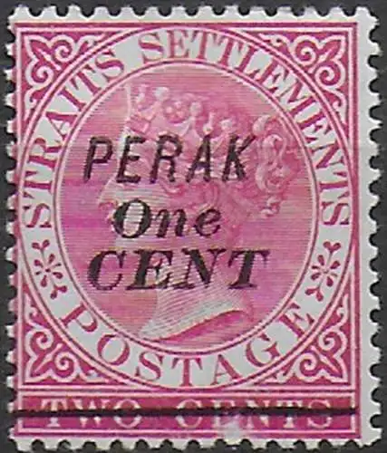 1891 Perak Malaysian States one CENT type 30 with bar MH SG n. 57