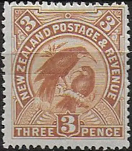 1898 New Zealand Hula 3d. yellow brown MH SG n. 251