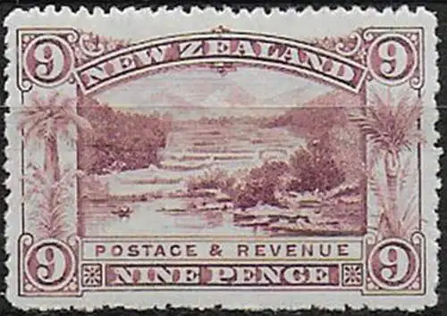1898 New Zealand Pink Terrace Rotomahana 9p. purple MH SG n. 256