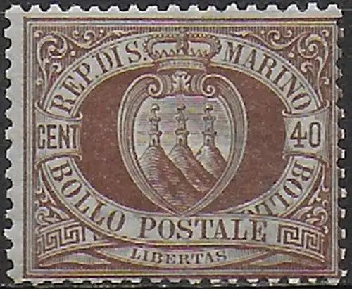 1894 San Marino stemma 40c. bruno MNH Sassone n. 17