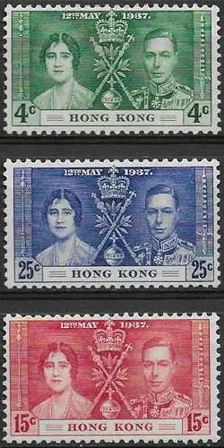 1937 Hong Kong Coronation 3v. MNH SG n. 137/39