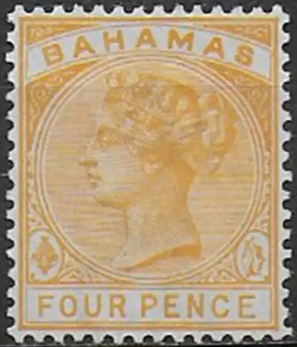 1884 Bahamas Vittoria 4d. deep yellow MNH SG n. 53
