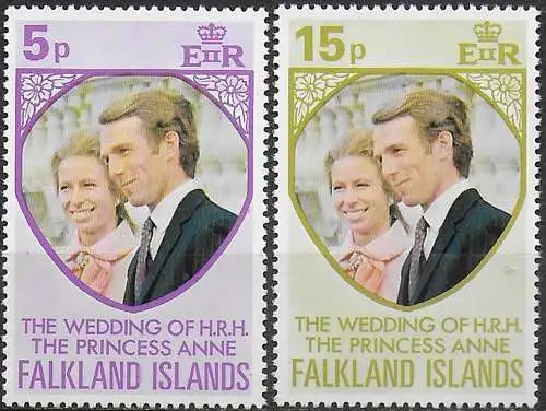 1973 Falkland Islands wedding of Princess Anne 2v. MNH SG n. 291/92
