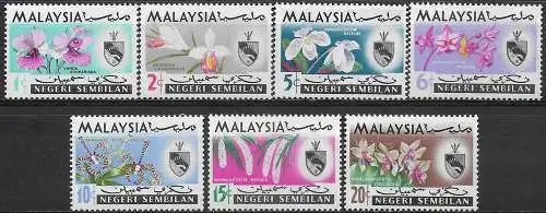 1965-69 Negri Sembilan Malaysia flowers 7v. MNH SG n. 81/87