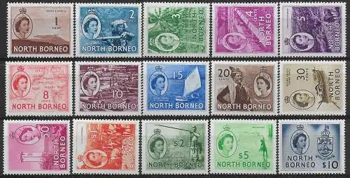 1954-59 North Borneo Elizabeth II 15v. MNH SG n. 372/86