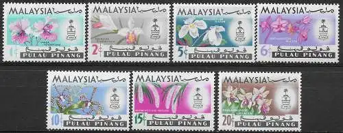 1965-68 Penang Malaysia flowers 7v. MNH SG n. 66/72