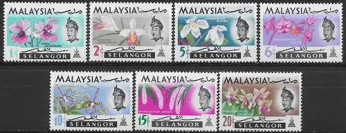 1965 Selangor Malaysia flowers 7v. MNH SG n. 136/42