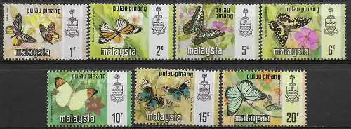 1971 Penang Malaysia butterflies 7v. MNH SG n. 75/81
