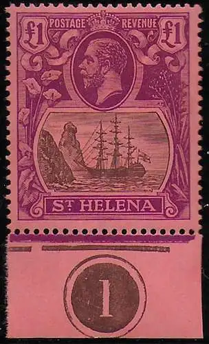 1922 St Helena George V 1£ grey and purple red MNH SG n. 96
