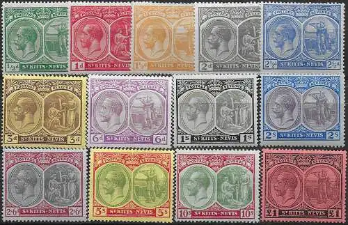 1920-22 St Kitts-Nevis George V 13v. MNH SG n. 24/36