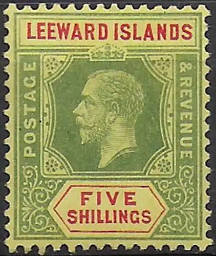 1920 Leeward Islands George V 5s. on orange-buff MH SG n. 57c
