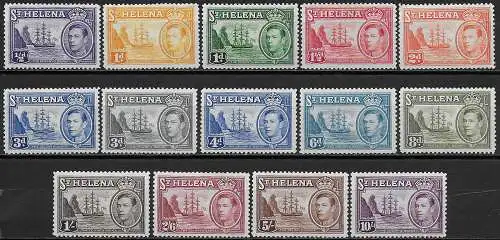 1938-44 St Helena George VI 14v. MNH SG n. 131/40