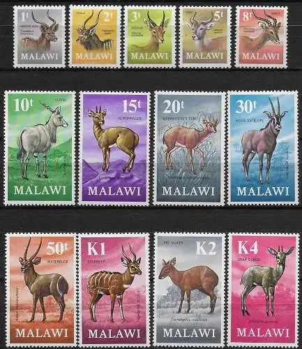 1971 Malawi Antelopes 13v. MNH SG n. 375/87
