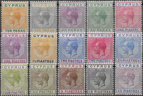 1921-23 Cyprus George V 15v. MH SG n. 85/99