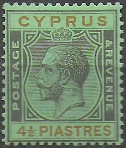 1924 Cyprus George V 4½ p. black and orange-emerald MNH SG n. 111