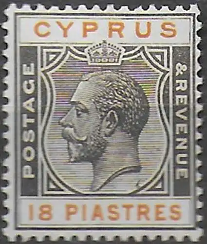 1924 Cyprus George V 18p. black and orange MNH SG n. 115