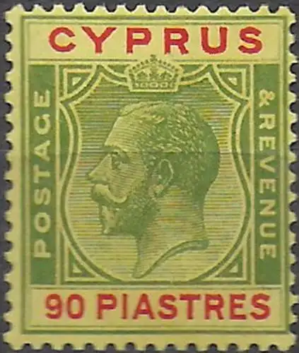 1924 Cyprus George V 90p. green and red-yellow MH SG n. 117